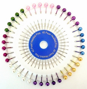 Pearlheaded pins 38mm, 40 pcs on Rosette (10 stuks)